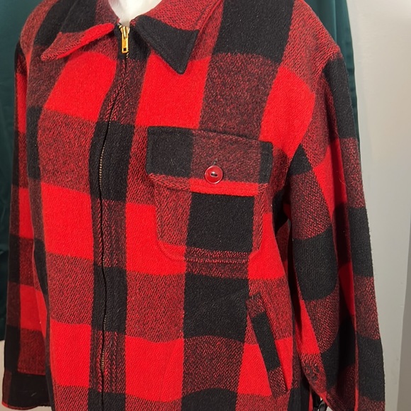 Vintage Woolrich jacket 100% wool red buffalo plaid coat red black checkered - Picture 2 of 12